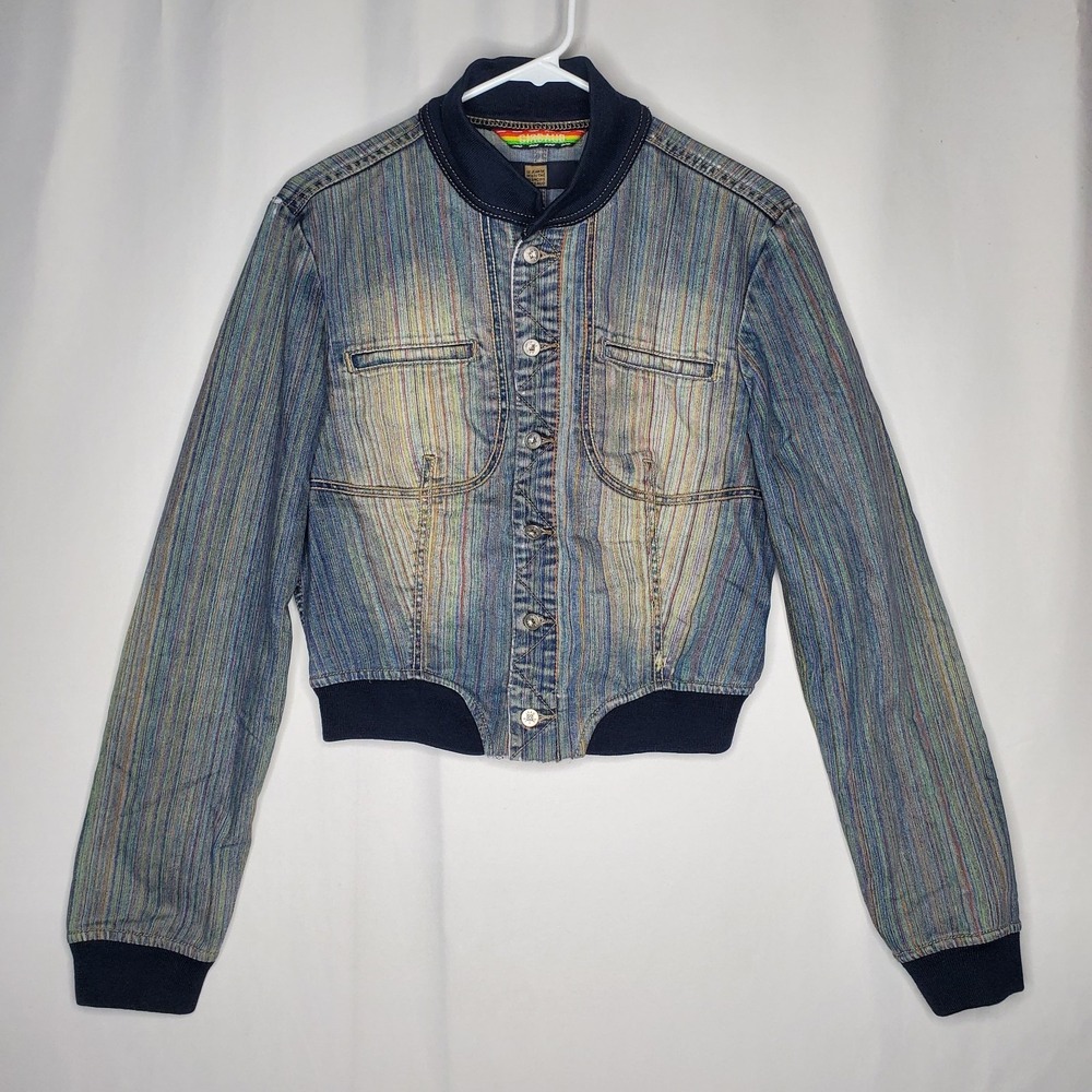 Marithe Francois Girbaud Jean Jacket Women Medium Rainbow Grunge Baddie Bomber